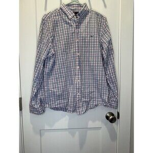 Vineyard Vines Slim Fit Whale Shirt Mens Medium Blue Plaid Long Sleeve Button Up